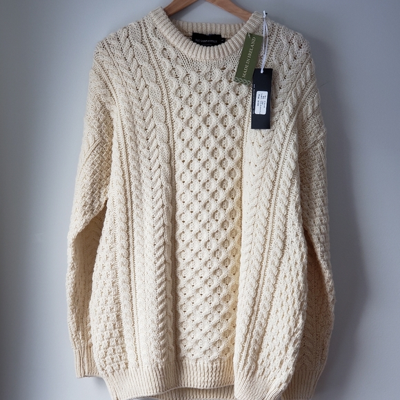 rue saint-patrick cable knit sweater made In Ireland worsted wool